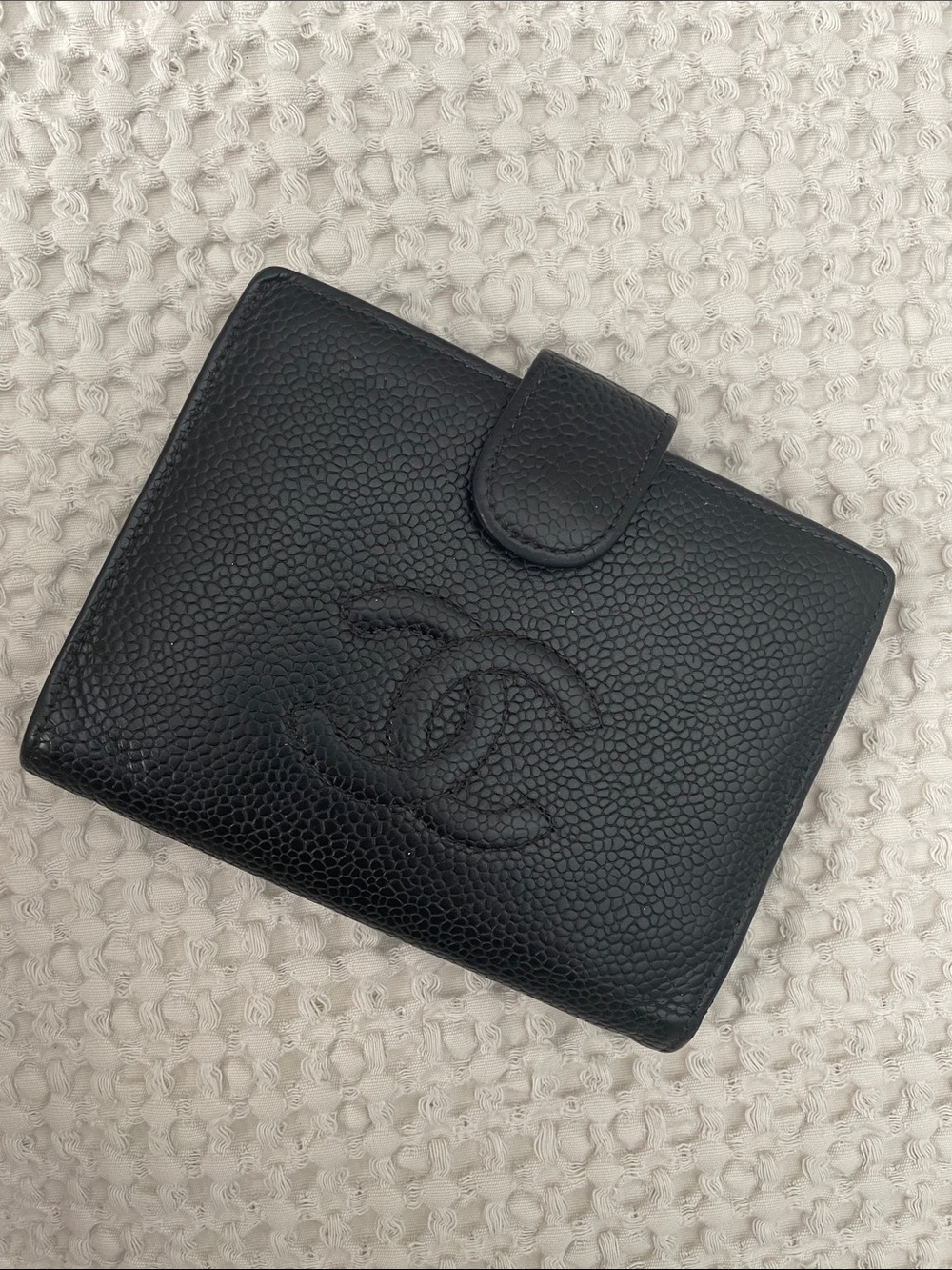 CHANEL Black Caviar Leather Bifold Wallet with CC Logo
